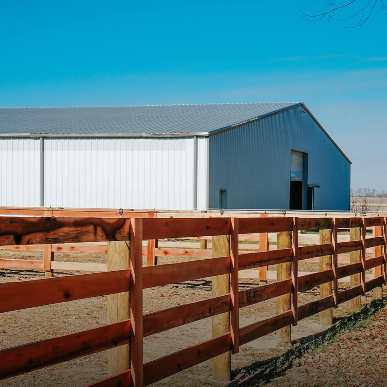 Commercial fencing installed around a working farm