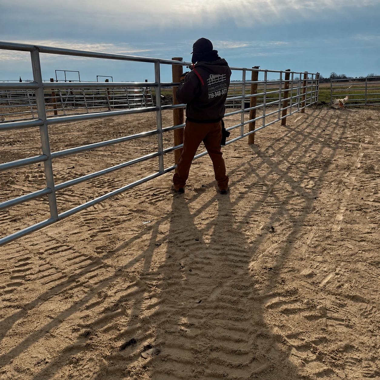 Continuous livestock panels installed along a working corral