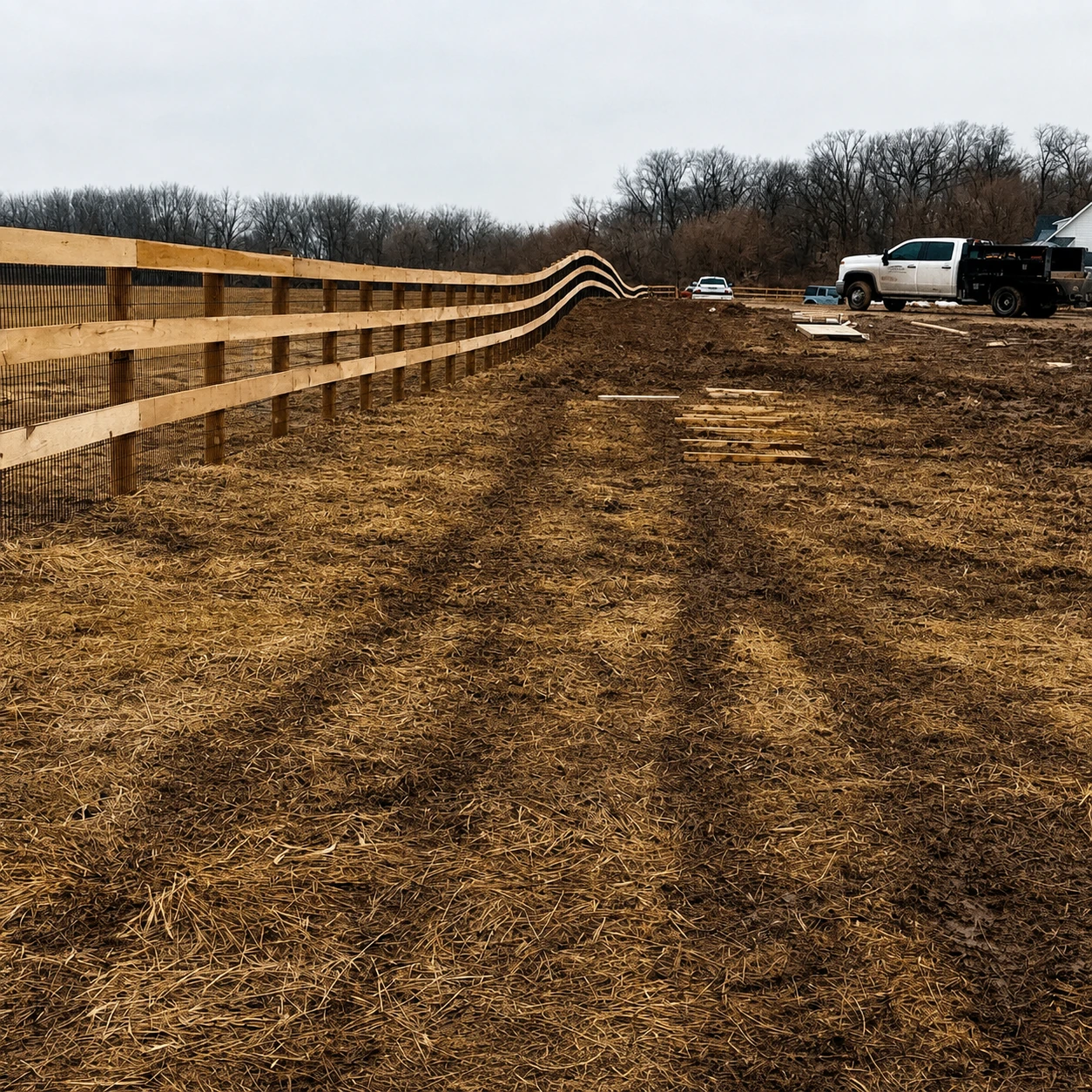 Damaged farm fence line being evaluated for repair