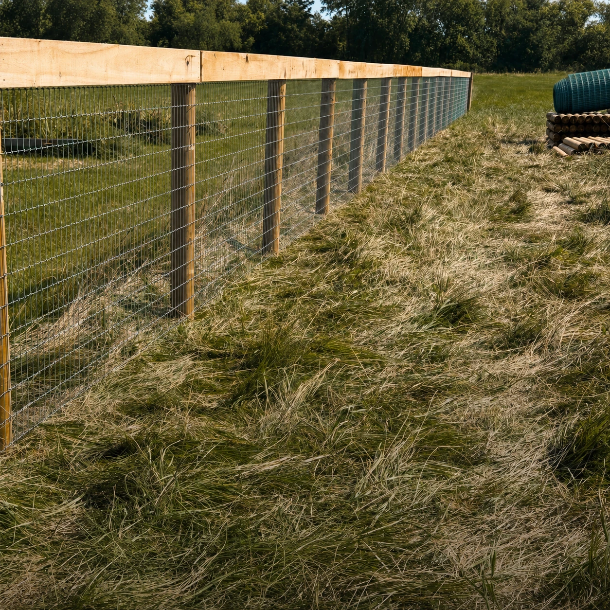 Woven-wire horse pasture fencing installed along a grazing field