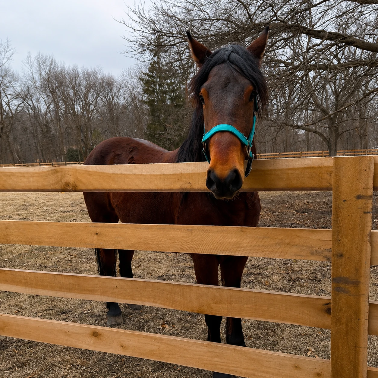 Board fencing enclosing a horse pasture in the Chicago area